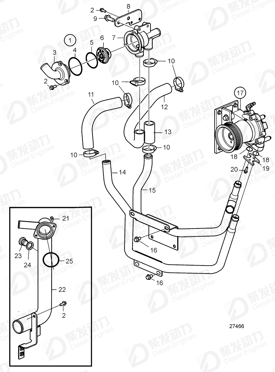 VOLVO Cooling hose 22394245 Drawing